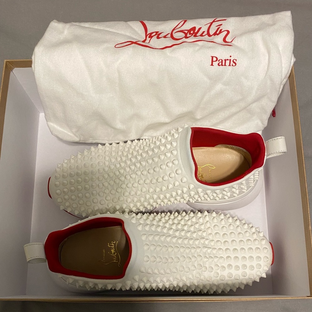 Christian Louboutin White and Red Spiked Sneakers
